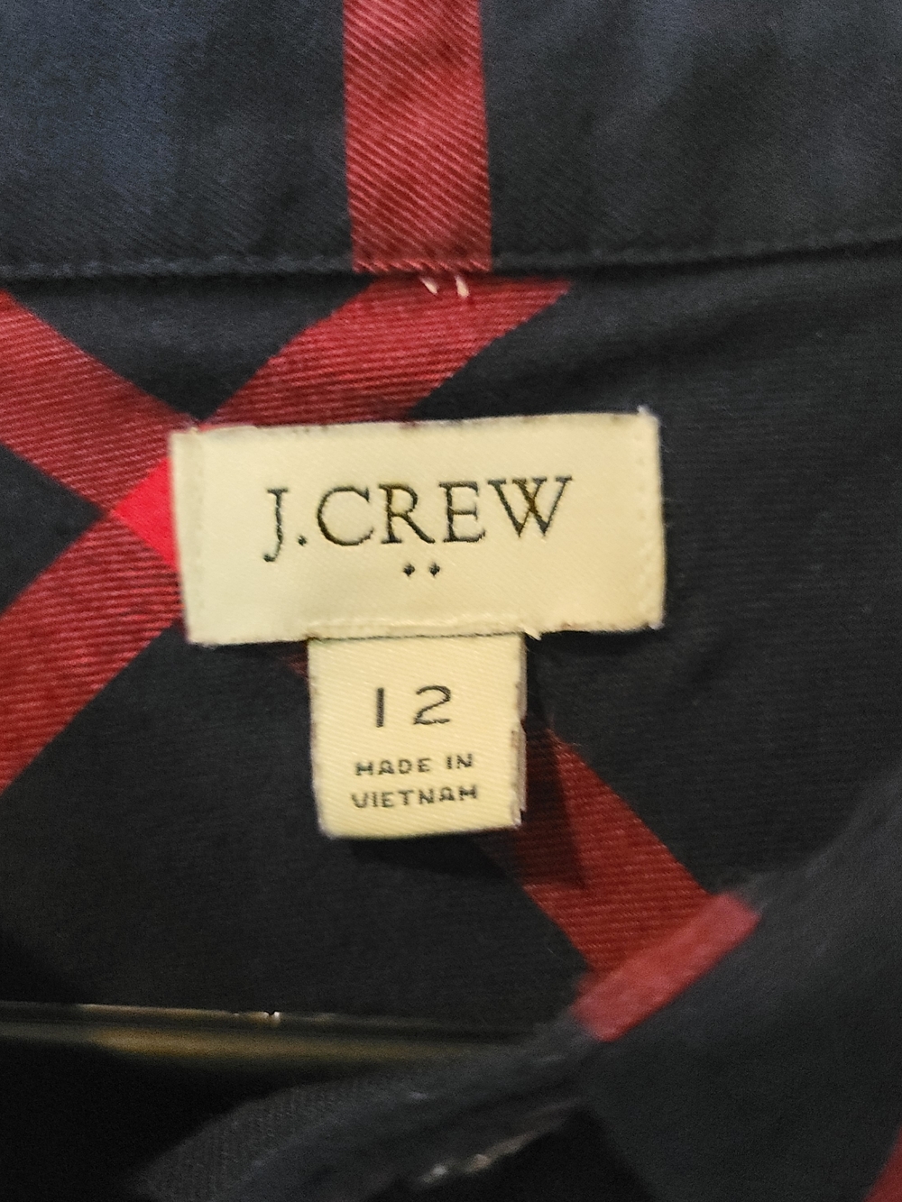 EUC J CREW Cotton Flannel Shirt Dress Navy Blue Red Plaid Preppy Women's Size 12 - Picture 4 of 12